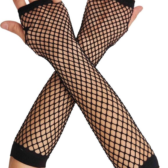 Lone Fishnet Gloves Fingerless For Women Fish Net Arm Sleeve Mesh Emo Goth Punk - Picture 1 of 6